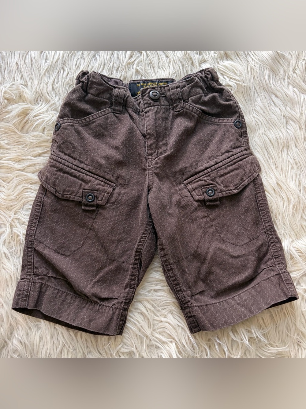 Vintage Y2K Old Navy Surplus Brown Cargo Shorts Cotton Honeycomb Boys Size 5
